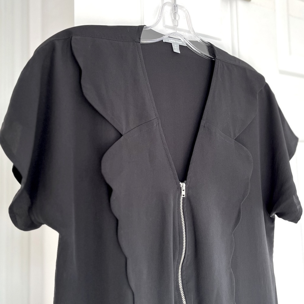🩷 Juliette Hogan Zip Detail Silk Black Shift Dress US 6 / NZ 10